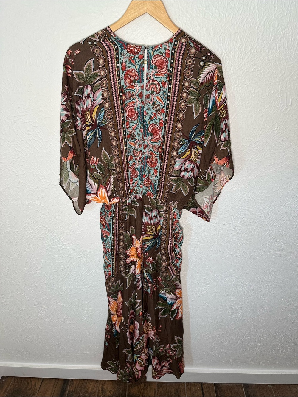 Farm Rio Valentina Floral Midi Dress Medium NWT Brown Boho Tropical Dress - Picture 8 of 8